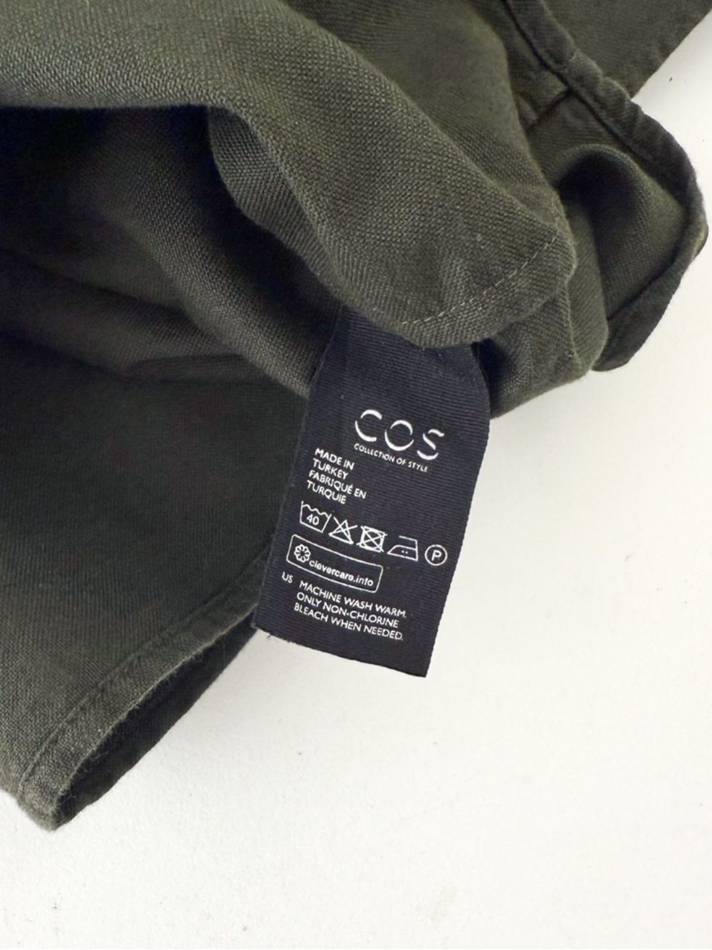 New COS Men's Olive Green Band Collar Shirt Quarter Button Twill Size L Men's - Picture 13 of 13